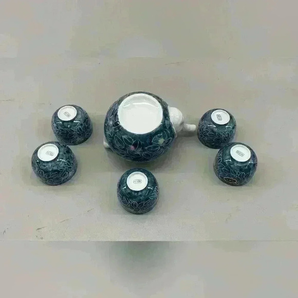 Japanese Dobin - Blue Floral Porcelain Arita-Yaki Teapot tea cups set - Picture 6 of 15